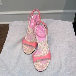 Women’s patent pink wedge sandals. Tommy Hilfiger